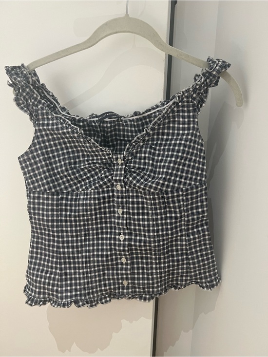 Brandy Melville Tops - Brandy Melville Black and White Gingham Ruffle Button Tank